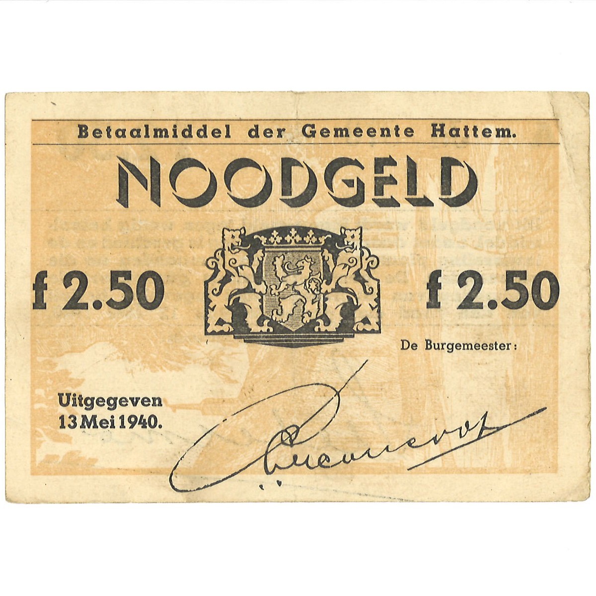 Nederland. 2.50 Gulden. Waardebon. Type 1940. Type Hattem. - Zeer Fraai.