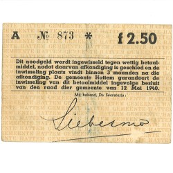 Nederland. 2.50 Gulden. Waardebon. Type 1940. Type Hattem. - Zeer Fraai.