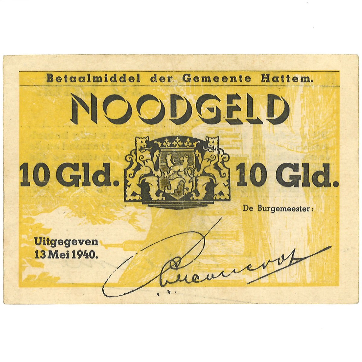 Nederland. 10 Gulden. Waardebon. Type 1940. Type Hattem. - Zeer Fraai.