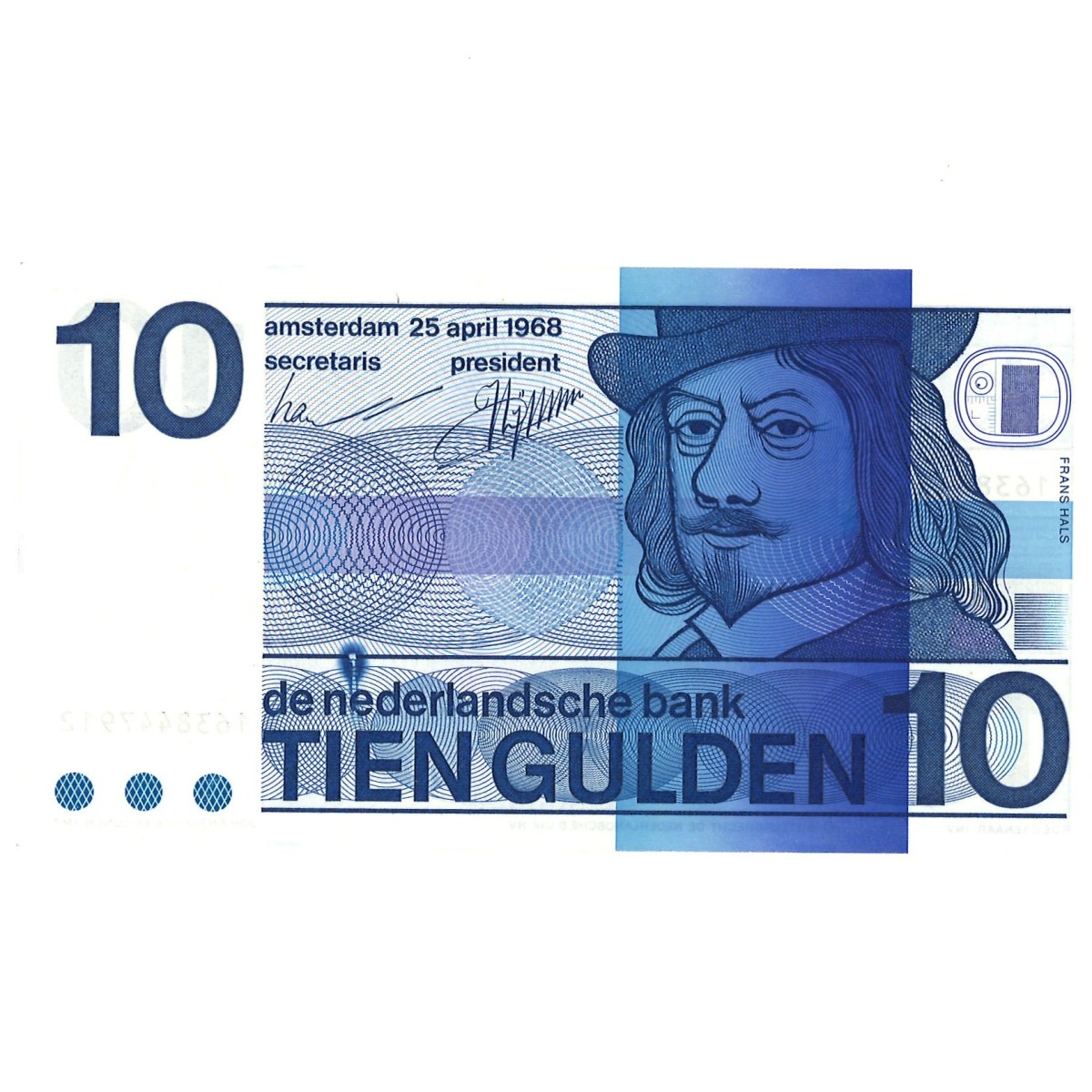 Nederland. 10 Gulden. Misdruk. Type 1968. - UNC.