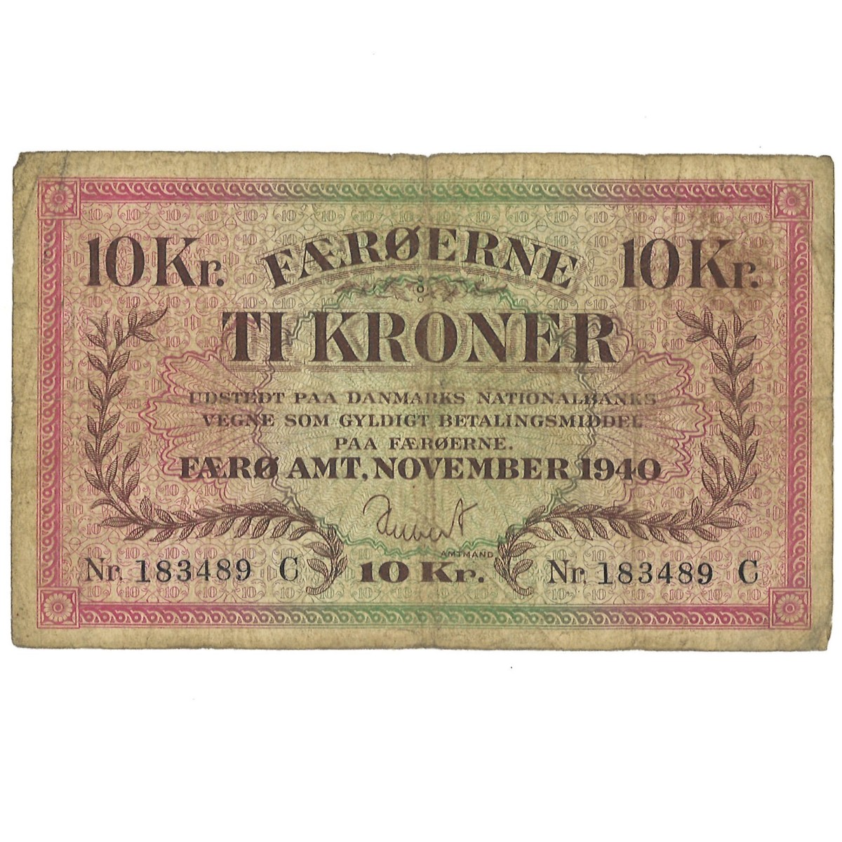 Denmark. 10 Kroner. Banknotes. Type 1940. - Very fine.