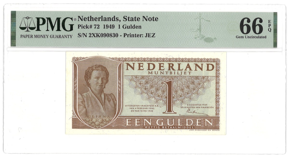 Nederland. 1 Gulden. Bankbiljet. Type 1949. PMG 66EPQ