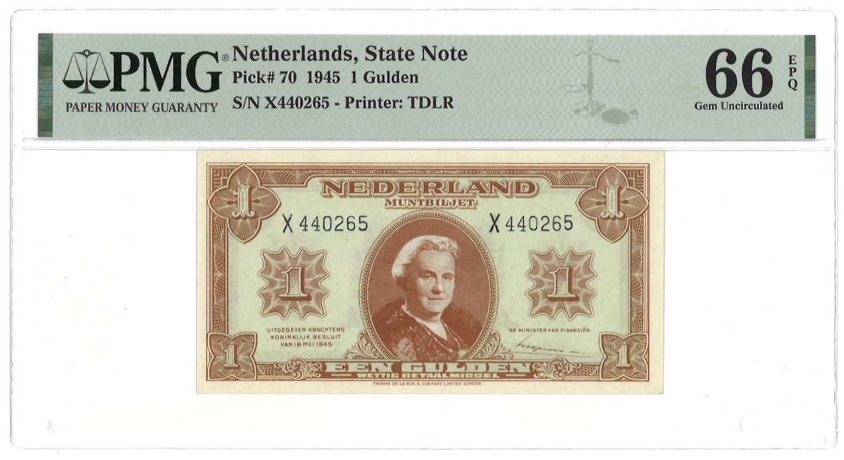 Nederland. 1 Gulden. Bankbiljet. Type 1945. - PMG 66EPQ