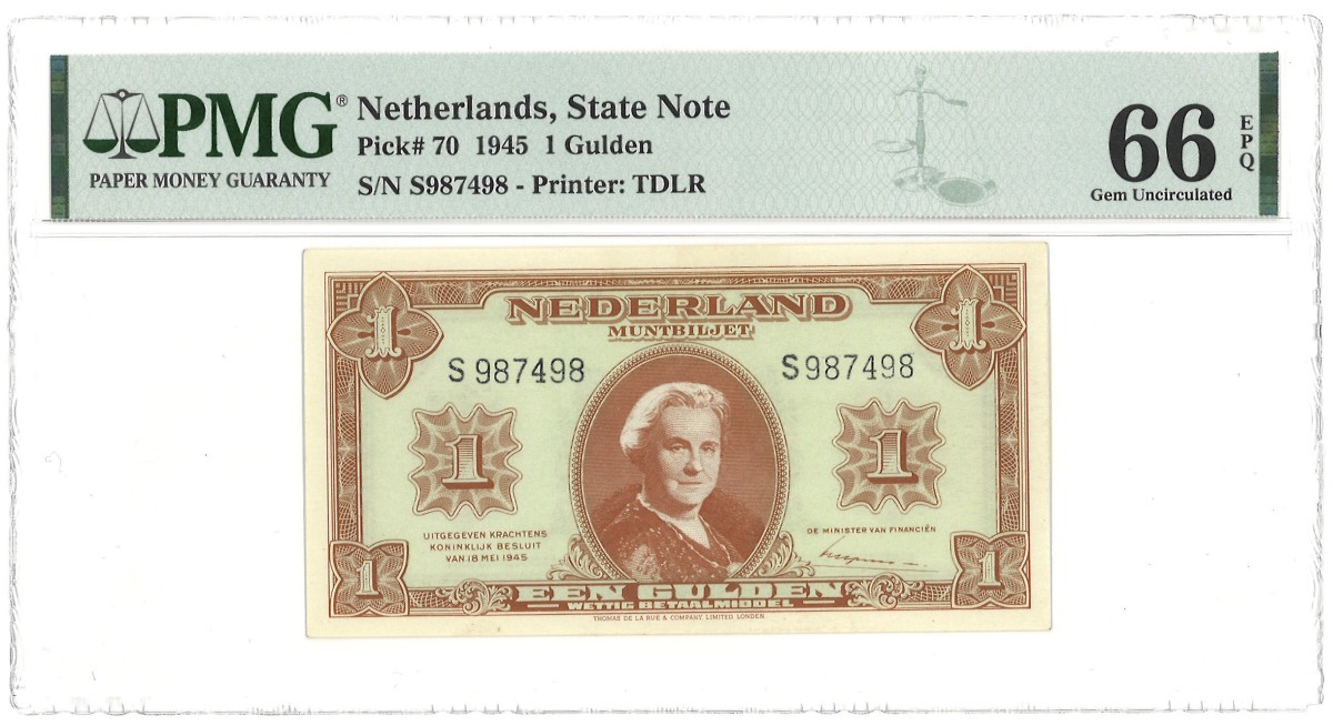 Nederland. 1 Gulden. Bankbiljet. Type 1945. - PMG 66 EPQ