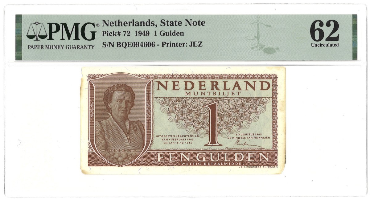 Nederland. 1 Gulden. Bankbiljet. Type 1949. - PMG62