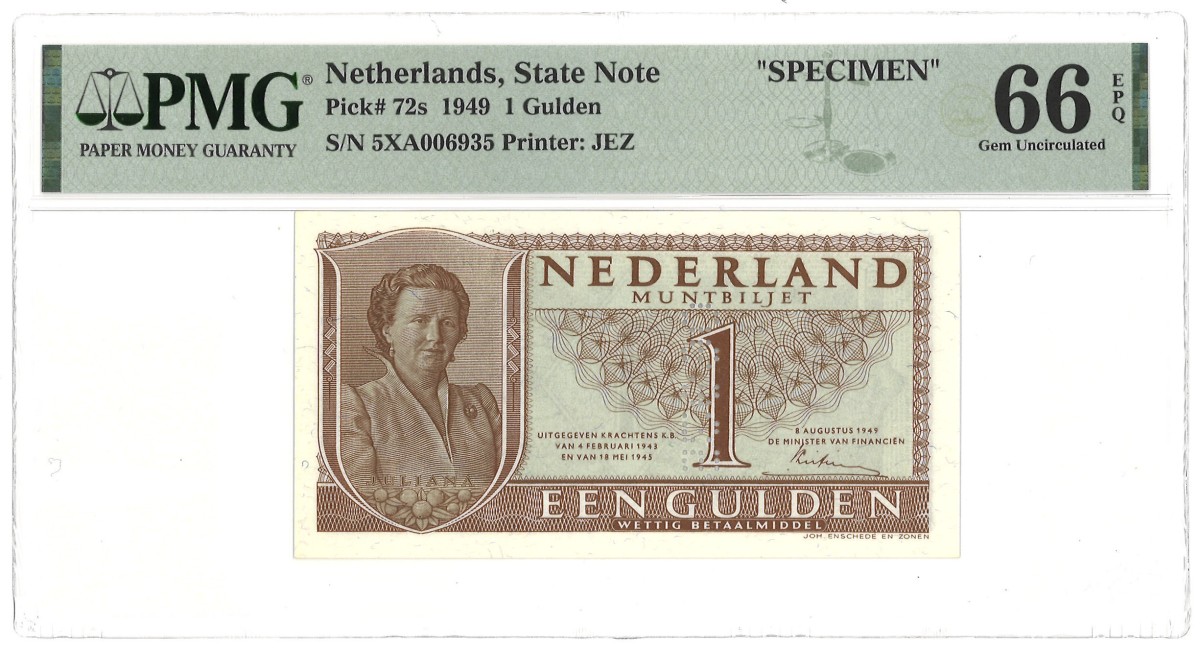 Nederland. 1 Gulden. Specimen. Type 1949. - PMG 66EPQ