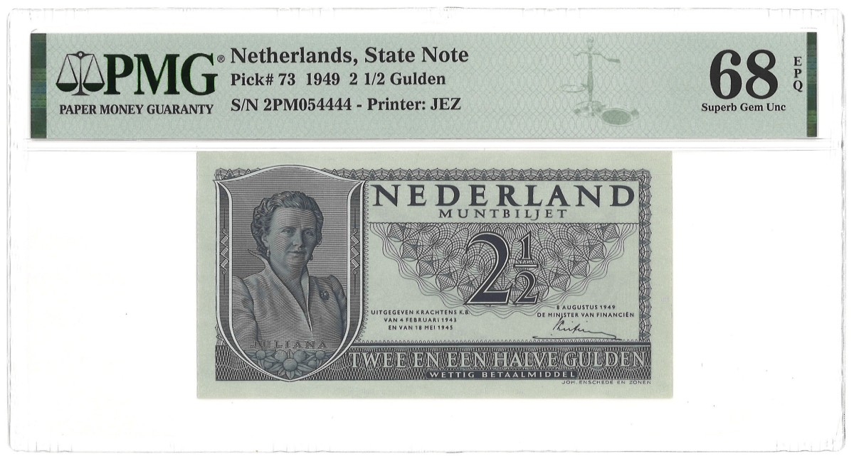 Nederland. 2,50 Gulden. Bankbiljet. Type 1949. - PMG 68EPQ