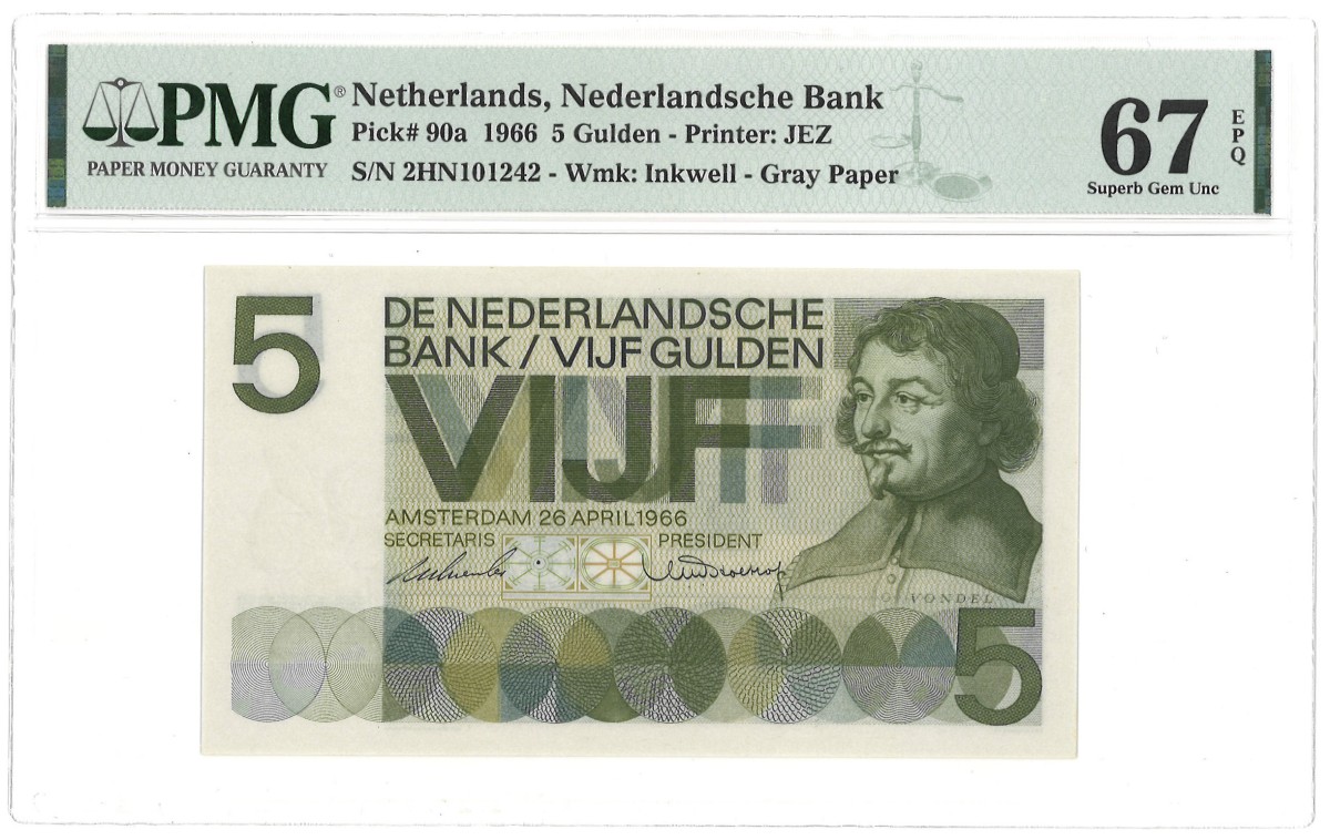 Nederland. 5 Gulden. Bankbiljet. Type 1966. - PMG 67EPQ