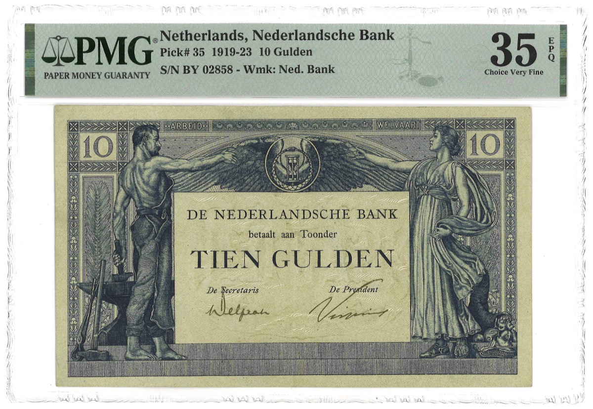 Nederland. 10 Gulden. Bankbiljet. Type 1921. - PMG 35EPQ