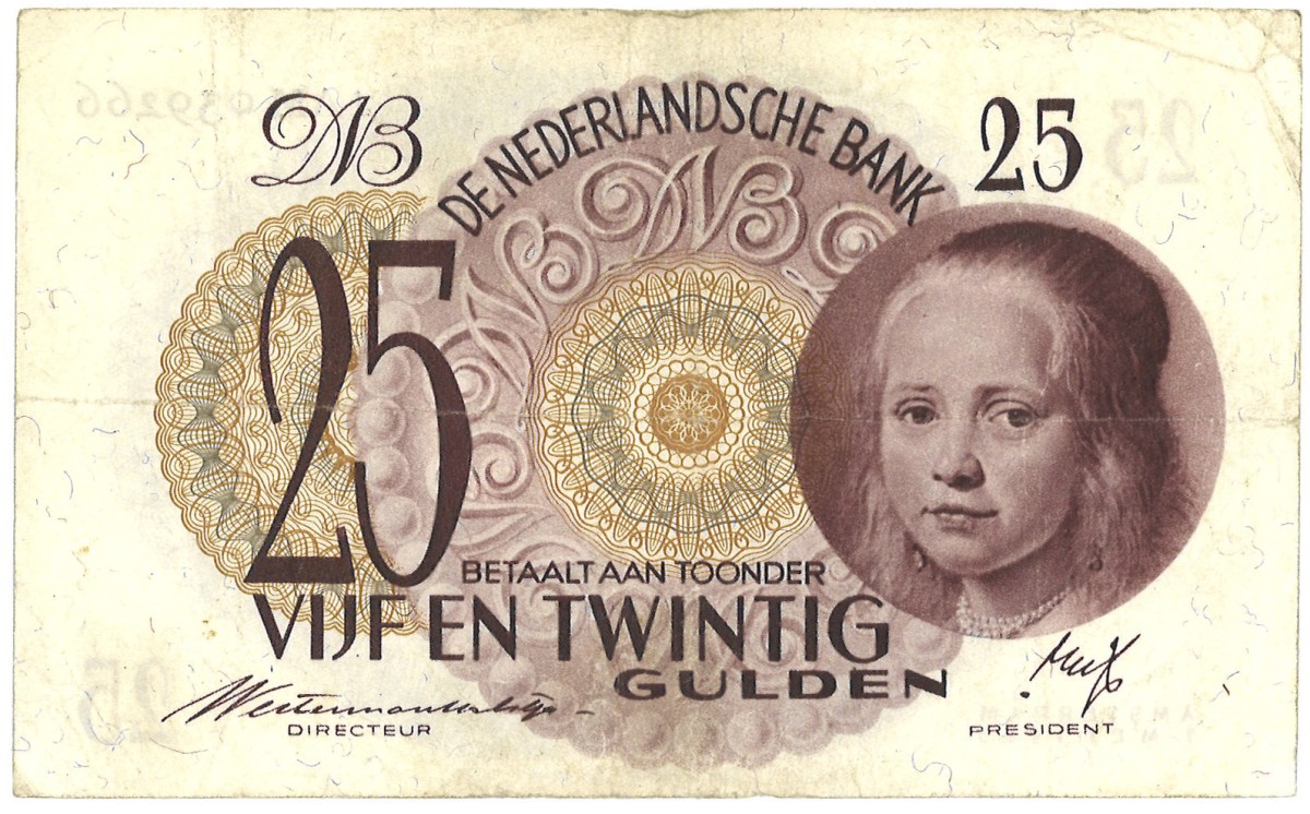 Nederland. 25 Gulden. Bankbiljet. Type 1945. - Zeer Fraai.