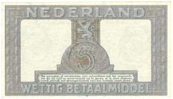 Nederland. 5 Gulden. Zilverbon. Type 1944. - UNC.