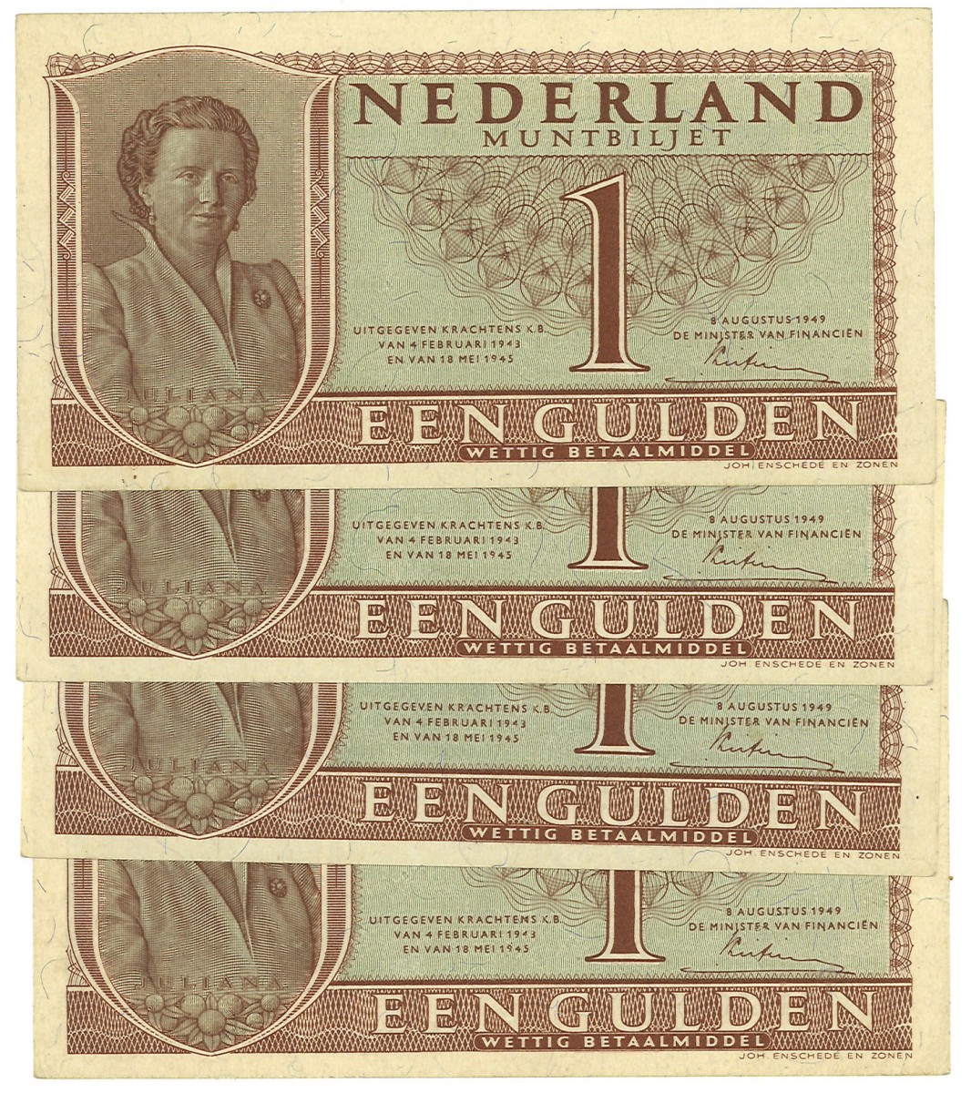 Nederland. Lot 4 biljetten. Bankbilijet. Type 1949. - UNC.