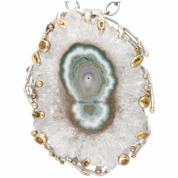 Zilveren collier met hanger bezet met kwartskristal en gele saffier - 925/1000.