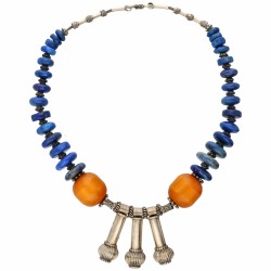 Zilveren vintage collier met lapis lazuli en barnsteen - 835/1000.