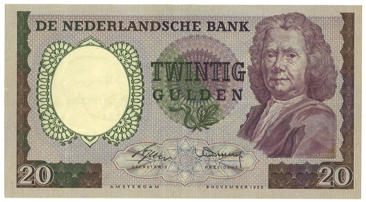 Nederland. 20 Gulden. Bankbiljet. Type 1955. - Zeer Fraai.