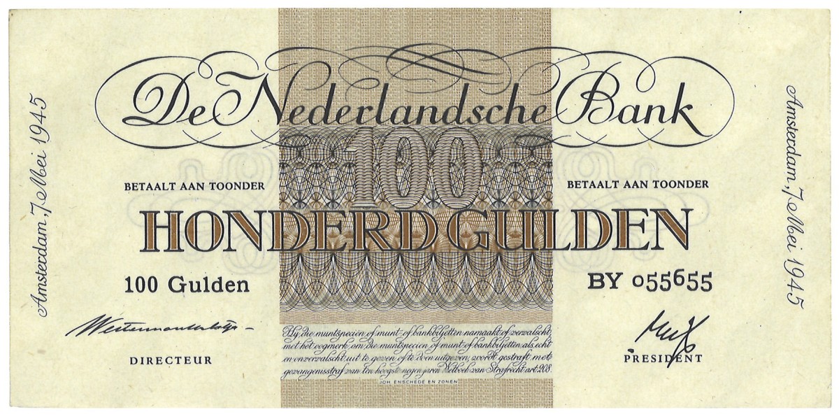 Nederland. 100 Gulden. Bankbiljet. Type 1945. - Prachtig.