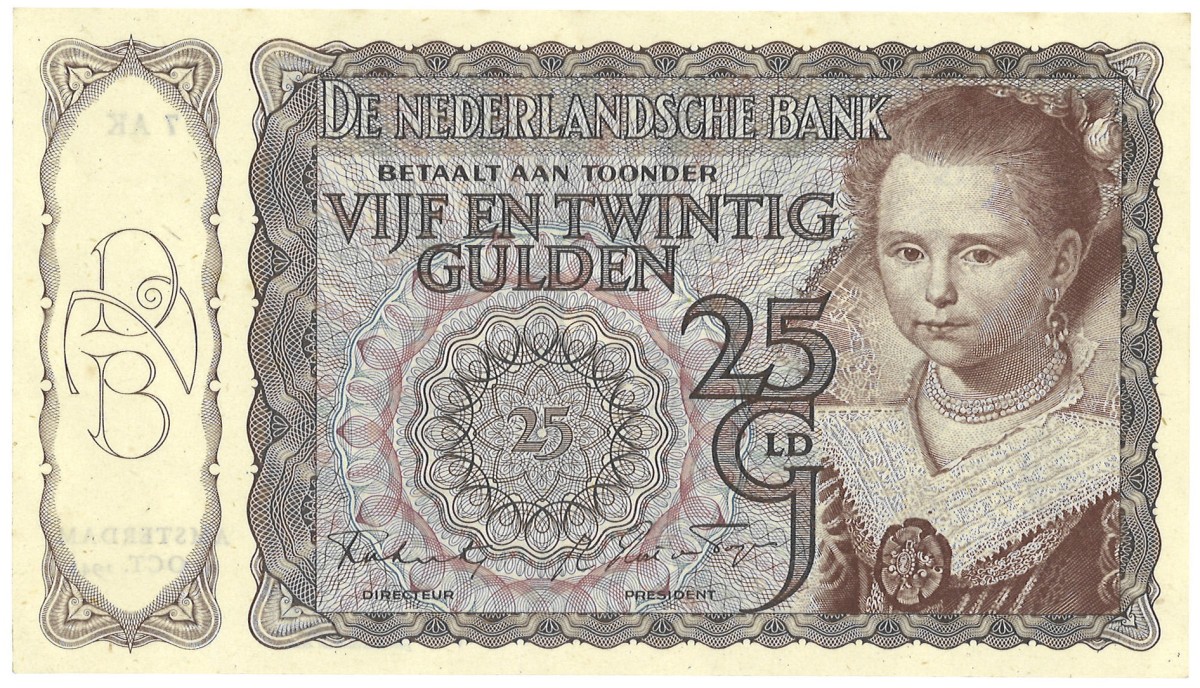 Nederland. 25 Gulden. Bankbiljet. Type 1943. - Prachtig +.