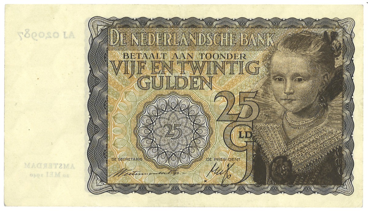 Nederland. 25 Gulden. Bankbiljet. Type 1940. - Zeer Fraai.