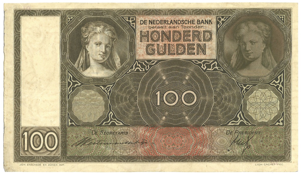 Nederland. 100 Gulden. Bankbiljet. Type 1940. - Zeer Fraai.