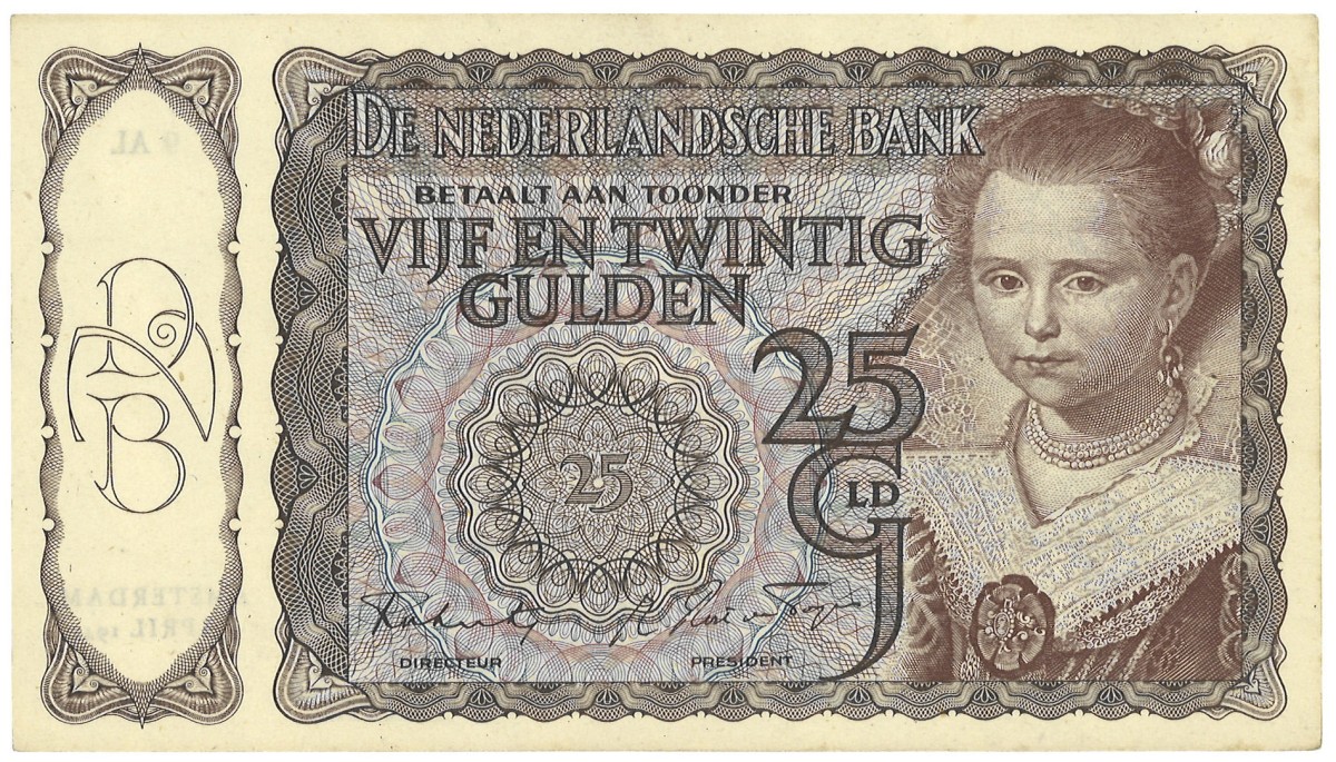 Nederland. 25 Gulden. Bankbiljet. Type 1944. - Prachtig.