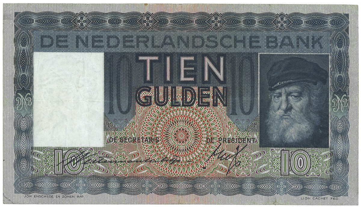 Nederland. 10 Gulden. Bankbiljet. Type 1938. Type Grijsaard. - Zeer Fraai +.