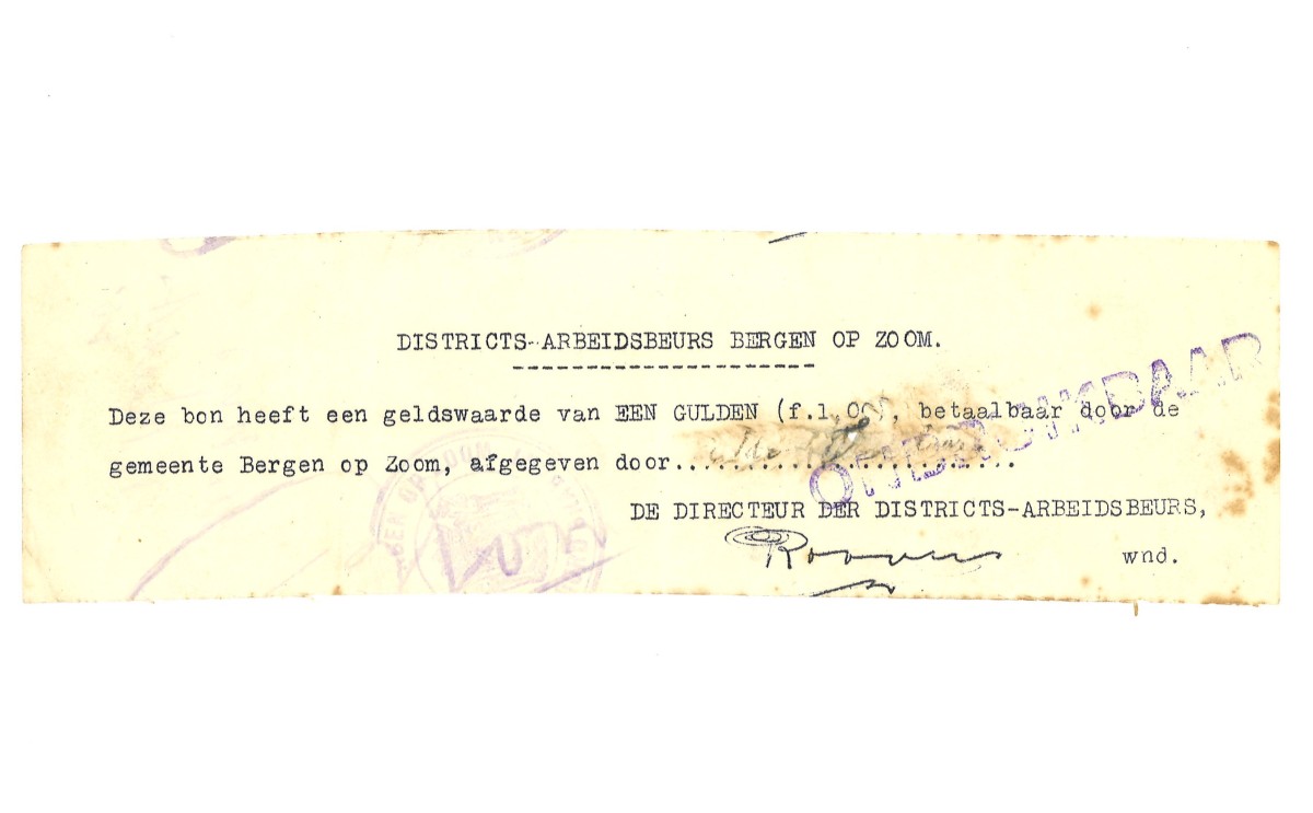 Nederland. 1 Gulden. Waardebon. Type ND. Type Bergen op Zoom. - Fraai.