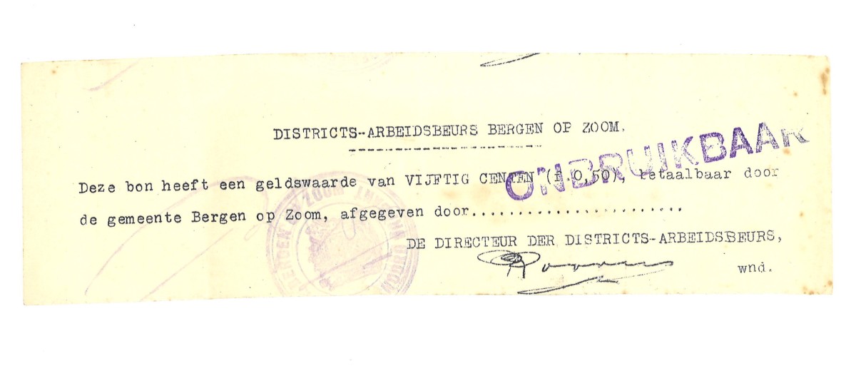 Nederland. 50 cent. Waardebon. Type ND. Type Bergen op Zoom. - Zeer Fraai.