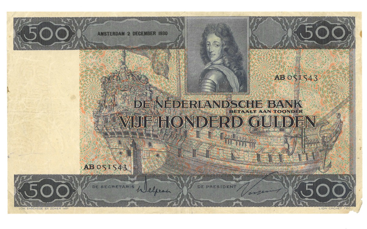 Nederland. 500 Gulden. Bankbiljet. Type 1930. - Zeer Fraai.