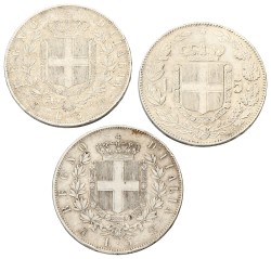 Italy. Lot (3) 5 Lire. 19th century. VF.