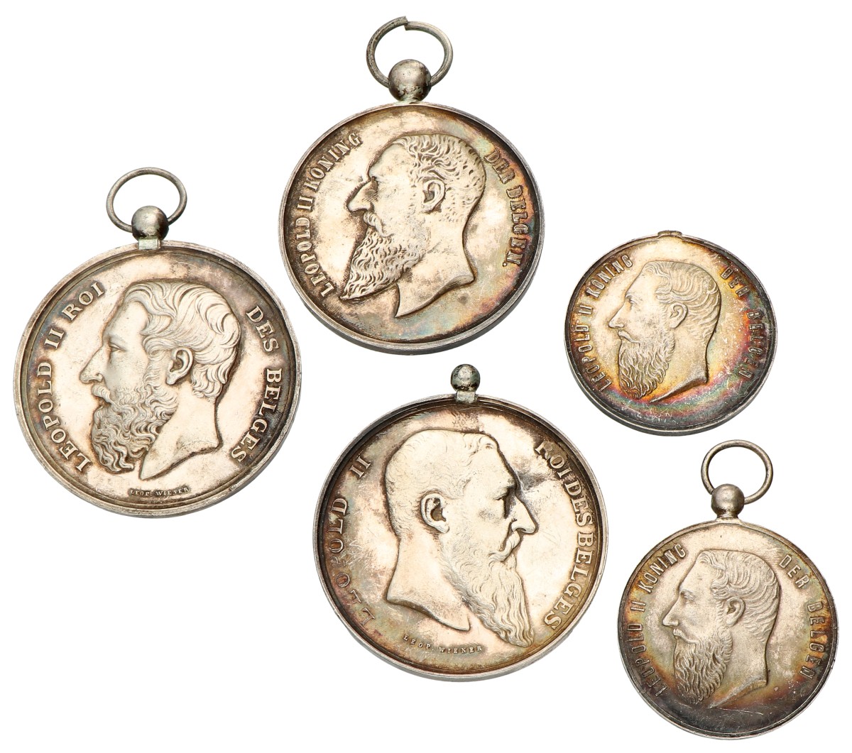 Belgium. Turnhout. 1897, 1901, 1904 & 1905. Lot (5) Pricemedals for Teekenschool-bouwkunde samenstelling.