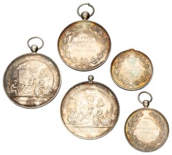 Belgium. Turnhout. 1897, 1901, 1904 & 1905. Lot (5) Pricemedals for Teekenschool-bouwkunde samenstelling.