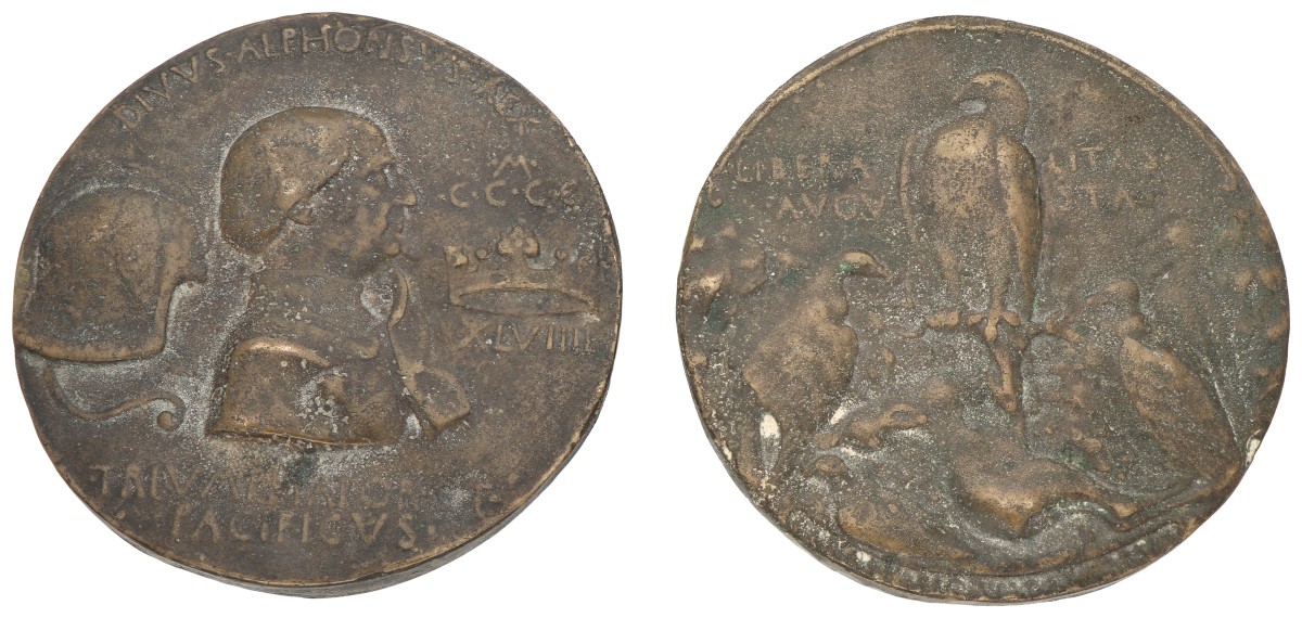 Italy. Lot (2) Bronze cast placques of replicas of the medal of king Alfonzo of Aragon.