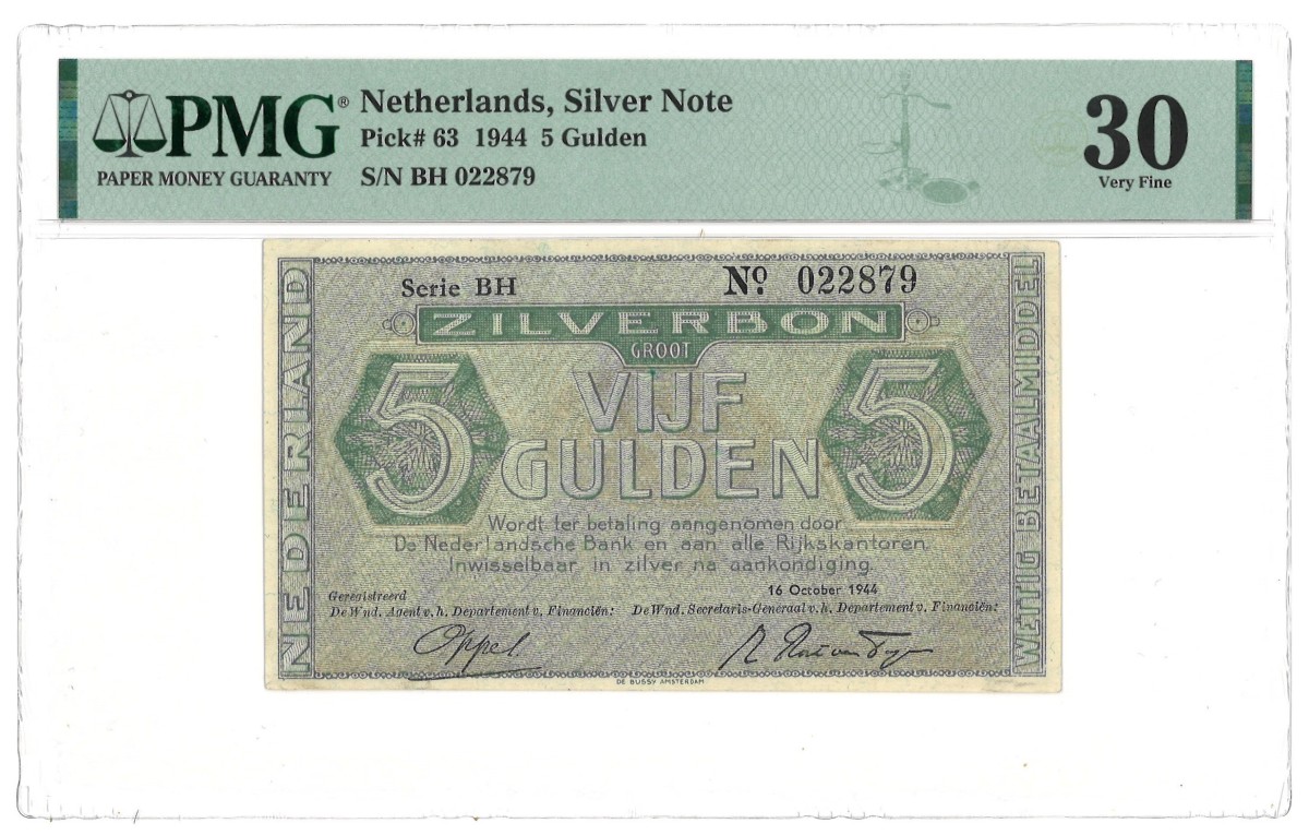 Nederland. 5 Gulden. Zilverbon. Type 1944. - PMG 30