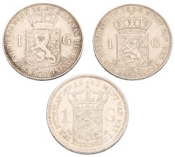 Lot (3) 1 Gulden. Wilhelmina. 1892 - 1907 - 1913. Zeer Fraai.