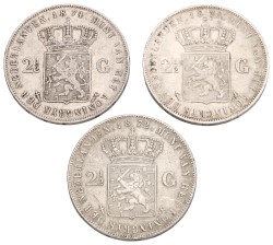 Lot (3) 2½ Gulden. Willem III. 1870/72/74. Zeer Fraai.