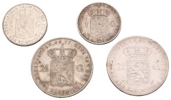 Lot (4) 1 Gulden - 2 Gulden. Willem III Wilhelmina. 1850/70/97 - 1908. Zeer Fraai.