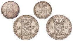 Lot (4) 2½ Gulden - 1 Gulden. Willem III - Wilhelmina. 1855/71/97. Zeer Fraai.