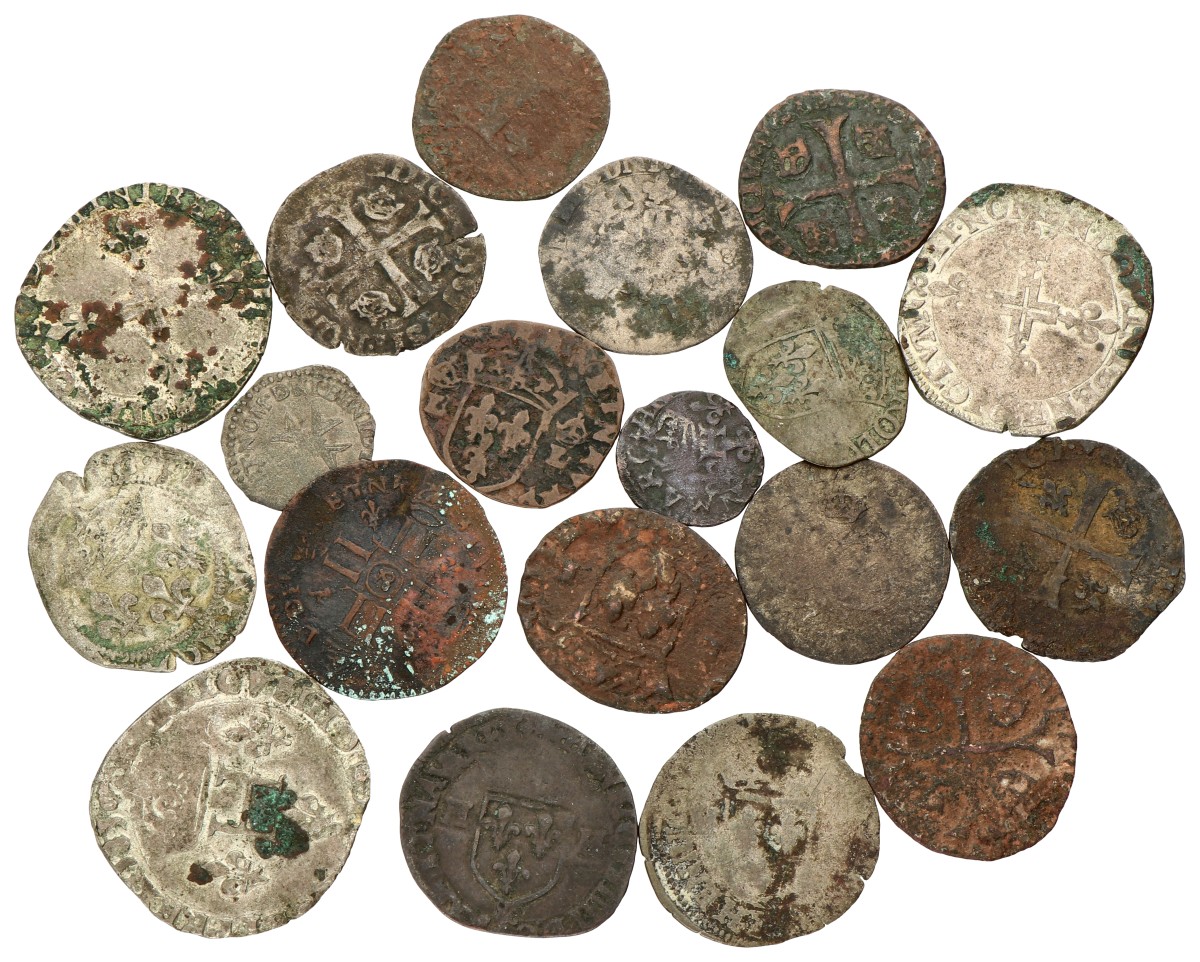 France. Lot (19) Silver & Bronze coins. 16th - 18th century. F - VF.