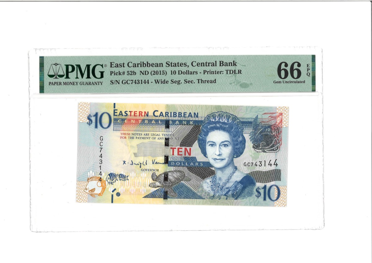 East Caribbean States. 10 Dollars. Banknote. Type 2015 - PMG 66EPQ