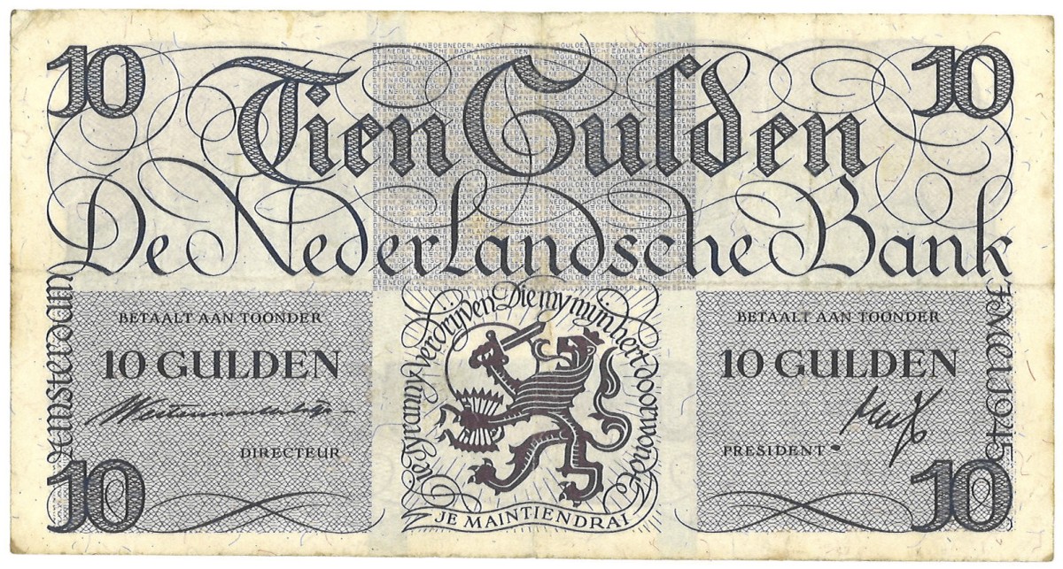 Nederland. 10 Gulden. Bankbiljet. Type 1945. - Zeer Fraai +.