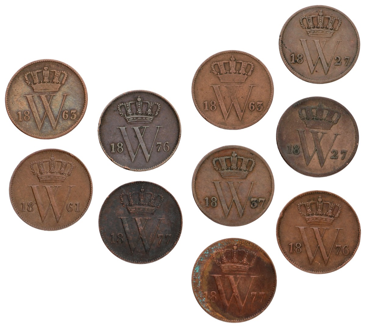 Lot (10) 1 Cent. Willem I & III. Zeer Fraai.