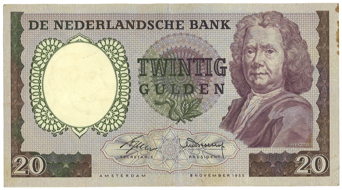 Nederland. 20 Gulden. Bankbiljet. Type 1955. - Zeer Fraai.