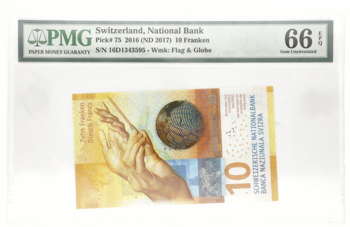 Swisterland. 10 Francs. Banknote. Type 2016. - PMG 66EPQ