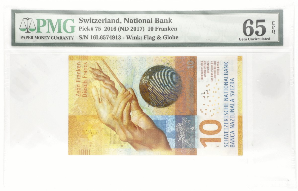 Switerland. 10 Francs. Banknote. Type 2016. - PMG 65EPQ