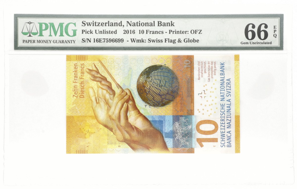 Switserland. 10 Francs. Banknote. Type 2016. - PMG 66EPQ