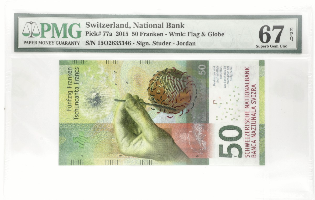 Switserland. 50 Francs. Banknote. Type 2015. - PMG 67EPQ