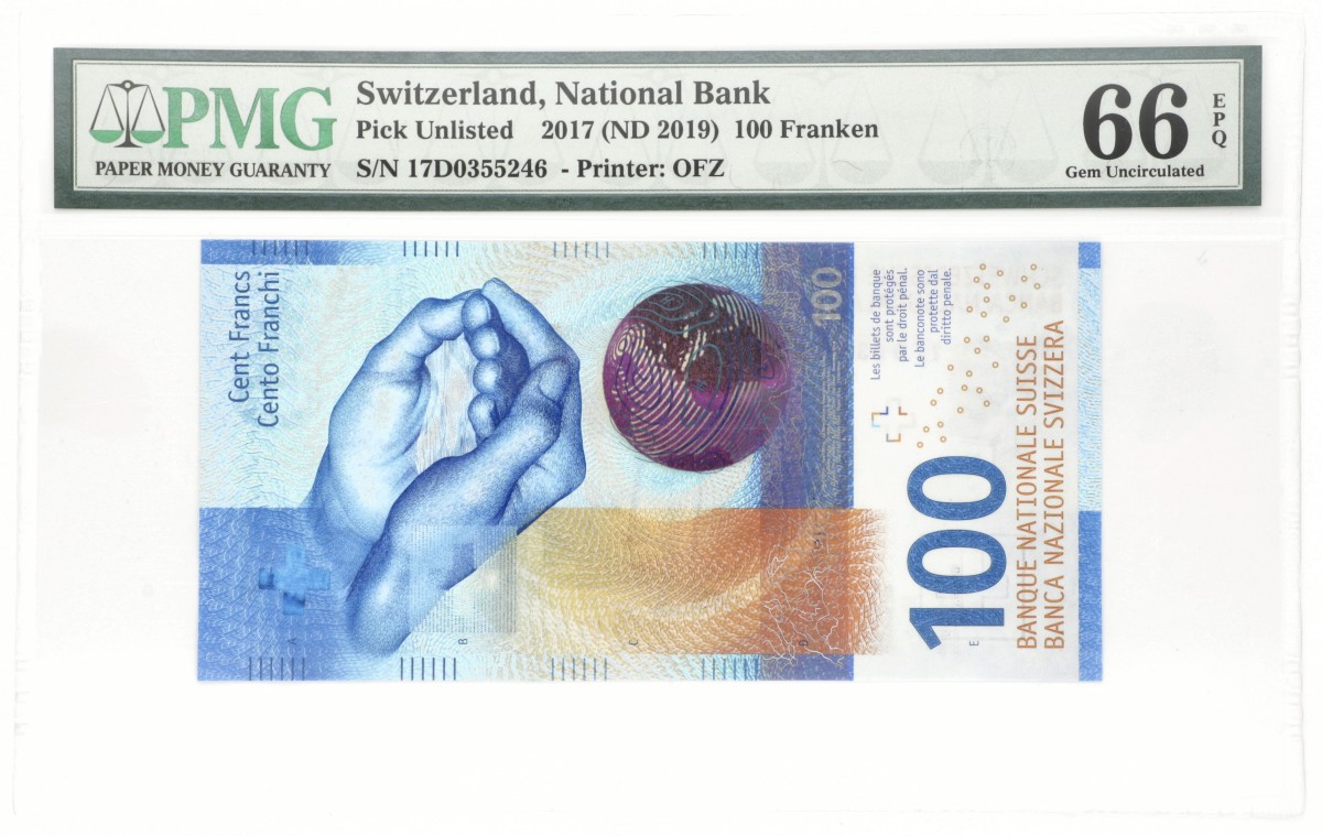 Switserland. 100 Francs. Banknote. Type 2017. - PMG 66EPQ