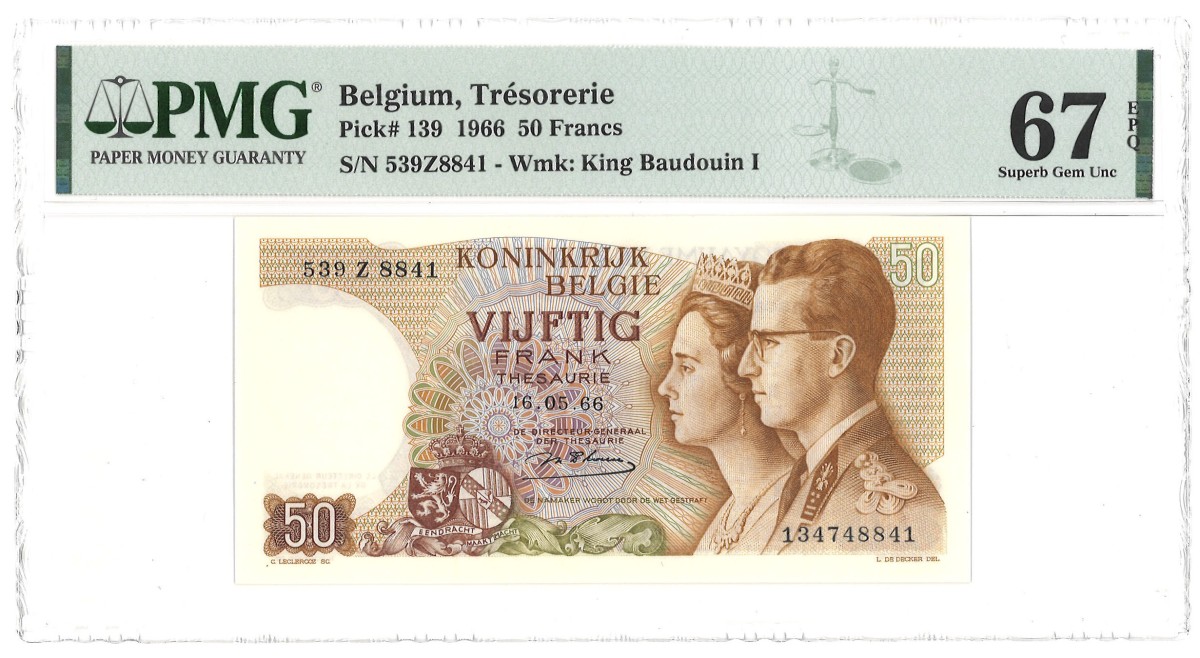 Belgium. 50 Francs. Banknote. Type 1966. - PMG 67EPQ