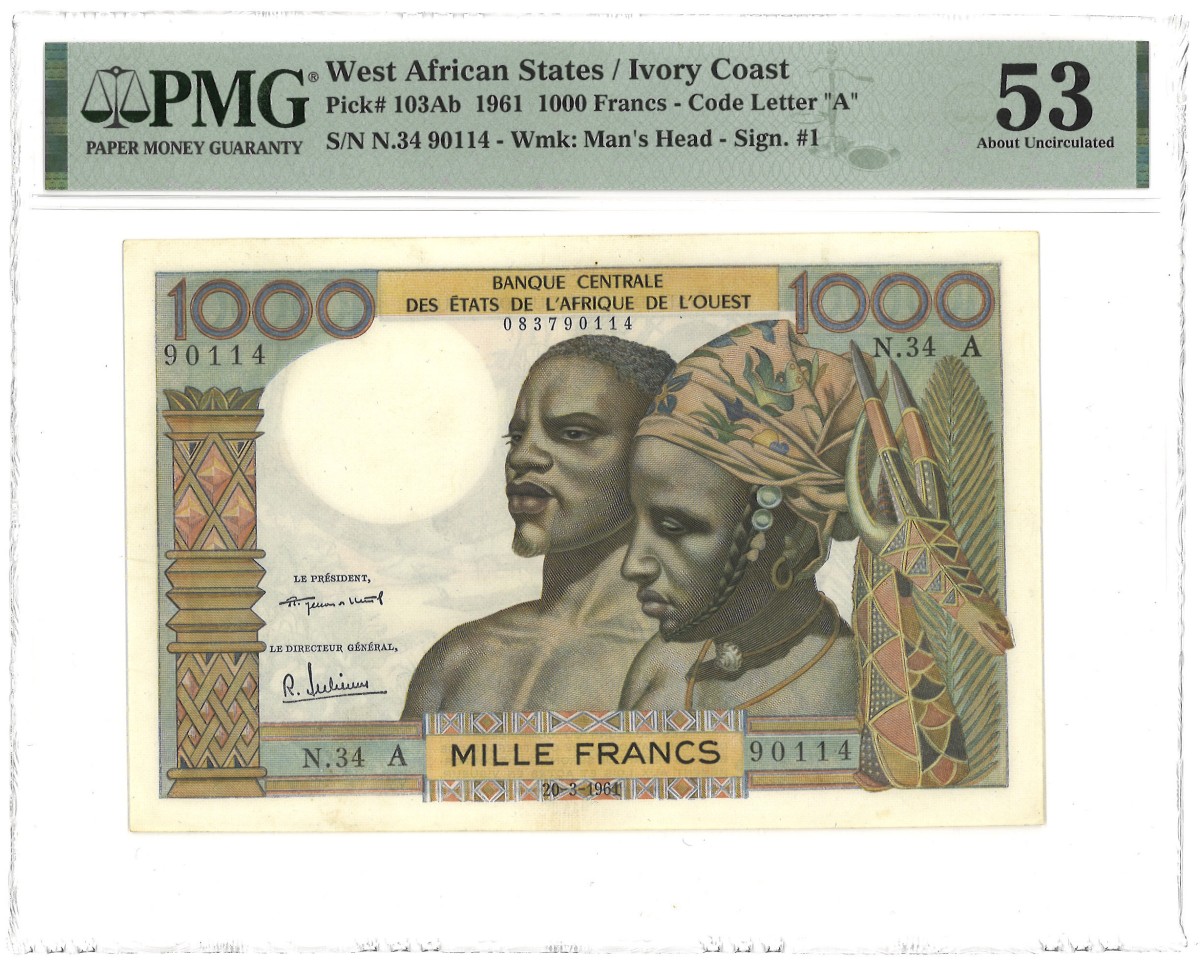 Ivory Coast. 1000 Francs. Banknote. Type 1961. - PMG 53