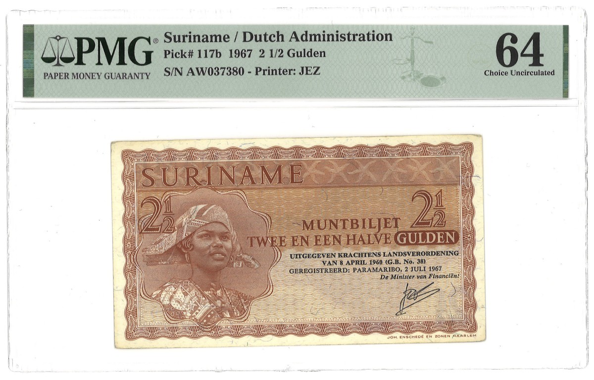 Suriname (Dutch Administration). 2,50 Gulden. Banknotes. Type 1967. - PMG 64